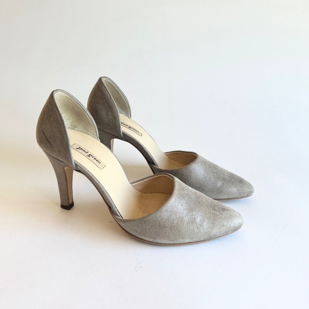 Paul Green Silver Metallic Suede Genuine Leather Almond Toe Heels sizeUK4, US6.5